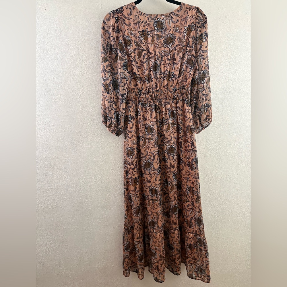 Lucky brand bohemian-style long dress ruffled tiers floral  and long sleeves S - Picture 5 of 9